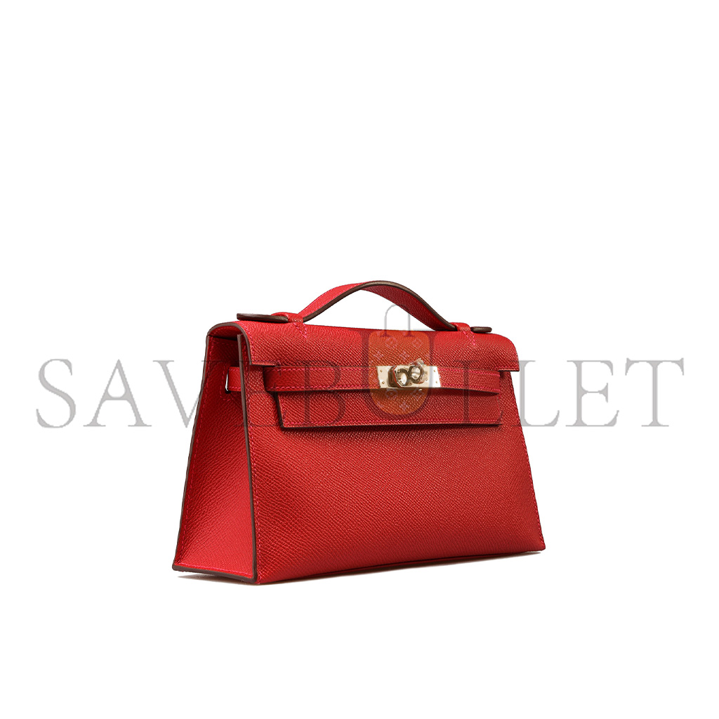 H**mes master kelly pochette rouge casaque epsom with palladium hardware (22*14*7cm)